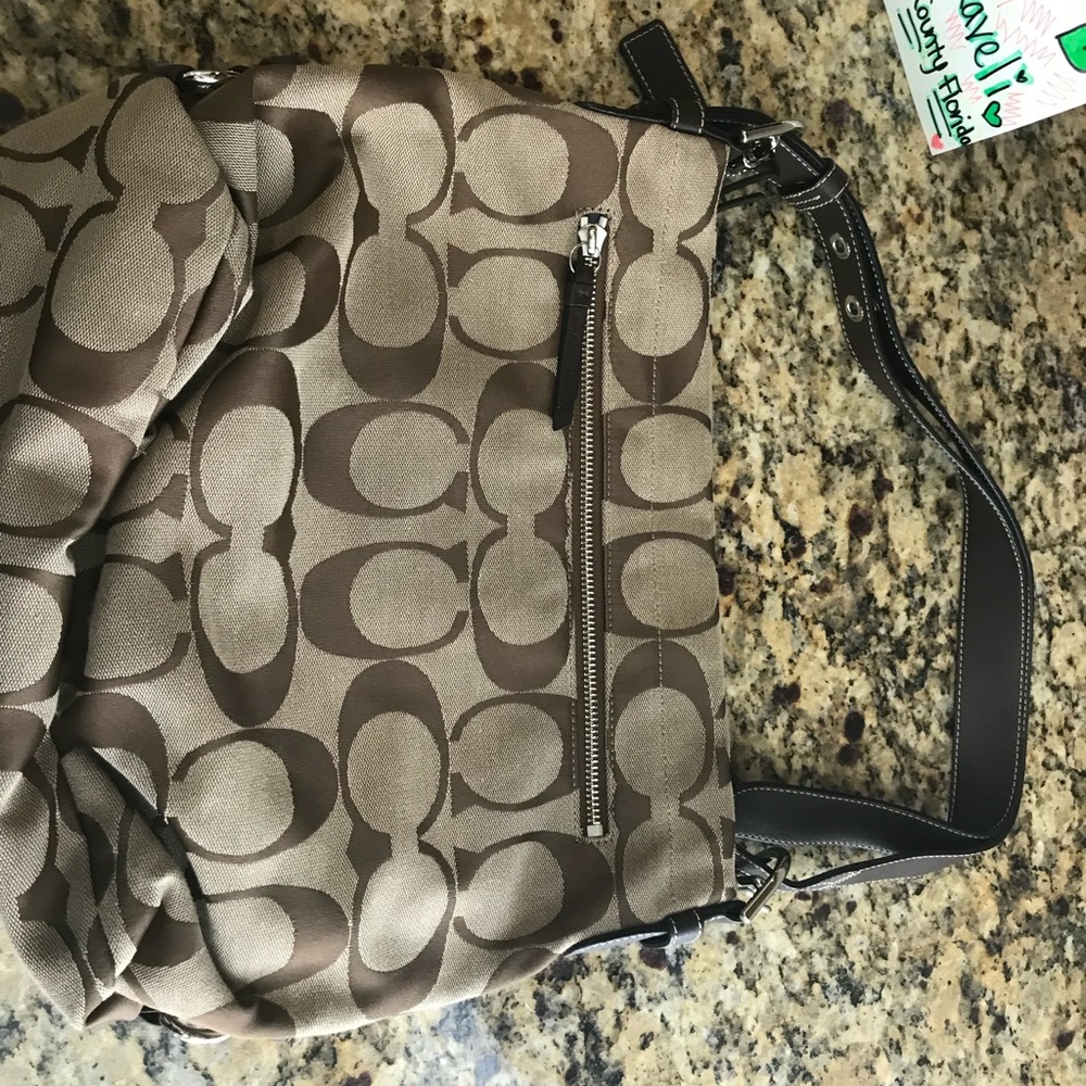 Coach Tan & Brown Jacquard Bag w/Adjustable Strap
